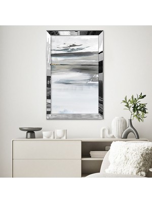 Zevahir Mobilya Dekorasyon Gümüş  Aynalı Pleksi Çerçeveli Gri Renkli Soyut Tasarım Tablo
