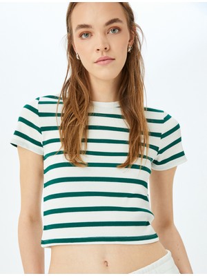 Koton Basic Çizgili Bisiklet Yaka Kısa Kollu Kaşkorse Slim Fit T-Shirt