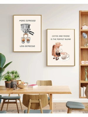 Sümer Çerçeveli, 2'li Kahve Köşesi, Mutfak Dekoratif Tablo, Modern Pinterest Tarzı Poster