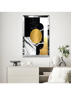 Zevahir Mobilya Dekorasyon Gold  Aynalı Pleksi Çerçeveli Geometrik Şekilli Siyah ve Altın Renkli Modern Tasarım Tablo