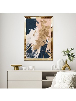 Zevahir Mobilya Dekorasyon Gold  Aynalı Pleksi Çerçeveli Mavi ve Pembe Renkli Modern Soyut Tasarım Tablo