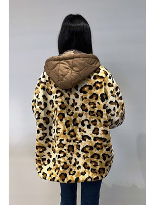 Love The Wind Peluşlu Leopar Desen Bol Kesim Mont