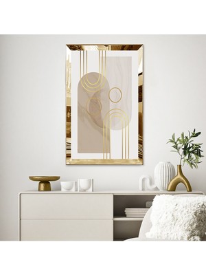 Zevahir Mobilya Dekorasyon Gümüş  Aynalı Pleksi Çerçeveli Soyut Bej Renkli Tasarım Tablo