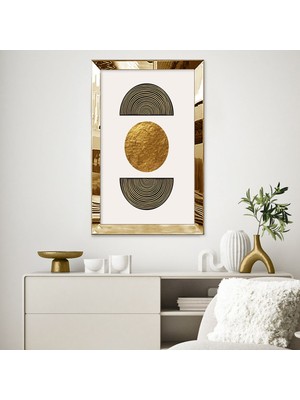 Zevahir Mobilya Dekorasyon Gümüş  Aynalı Pleksi Çerçeveli Altın Renkli Daireli Geometrik Tasarım Tablo