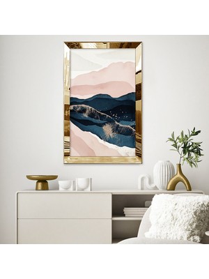 Zevahir Mobilya Dekorasyon Gümüş Aynalı Pleksi Çerçeveli Pembe ve Mavi Renkli Soyut Tasarım Tablo