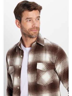 Tudors Erkek Slim Fit Dar Kesim Çift Cepli Kareli Kışlık Oduncu Gömlek