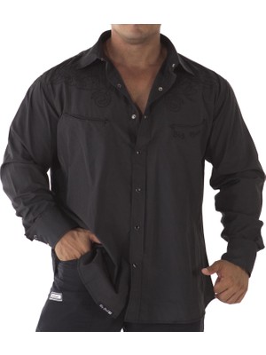 Yazlık Siyah Rahat Kesim Vücutçu Gömlek Big Sam 5002