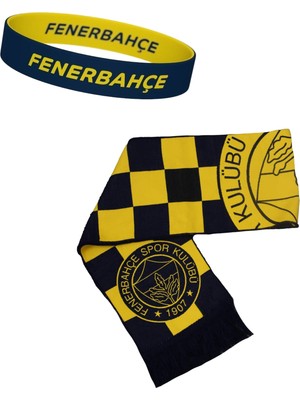 Fenerbahçe Lisanslı Unisex Damalı Dokuma Atkı ve Çift Taraflı Bileklik