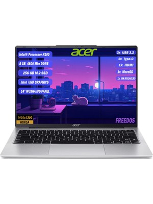 Acer Aspire Lite AL14-31P-C452 Intel N100 8 GB 256 GB SSD 14'' IPS WUXGA Taşınabilir Bilgisayar FreeDos Notebook NX.KS8EY.001