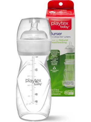 Playtex Baby ™ Nurser® Bebek Biberon & Liners®  Seti - 100% Anti-Kolik - 236ml , 1 Adet Biberon & 5 Adet Sterilize Tek Kullanımlık Liners Biberon Torbaları, 3+Ay,Orta Akış