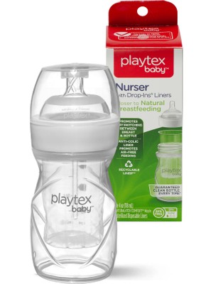 Playtex Baby ™ Nurser® Yenidoğan Bebek Biberon & Liners®  Seti - 100% Anti-Kolik - 118ML, 1 Adet Biberon & 5 Adet Sterilize Tek Kullanımlık Liners Biberon Torbaları, 0+ Ay,Yavaş Akış