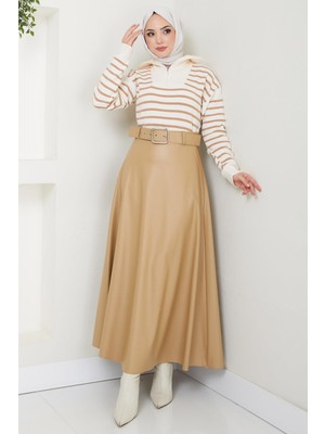 Kemerli Deri Etek Bej HM2641