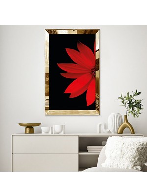 Zevahir Mobilya Dekorasyon Gold  Aynalı Pleksi Çerçeveli Kırmızı Yarım Çiçek Tablo