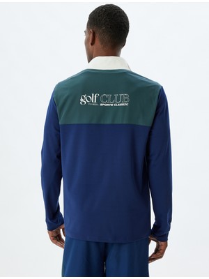 Koton Spor Sweatshirt Dik Yaka Yarım Fermuarlı Arkası Baskılı Renk Kontrastlı Interlok Kumaş