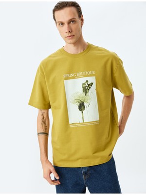 Koton Kısa Kollu Bisiklet Yaka Pamuklu Oversize Çiçek Baskılı T-Shirt