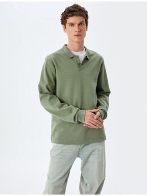 Koton Pamuklu Interlok Kumaş Polo Yaka Sweatshirt