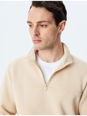 Koton Uzun Kollu Pamuk Karışımlı Basic Yarım Fermuarlı Sweatshirt