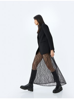 Koton Astarsız Transparan Floral Desenli Uzun Dantel Etek