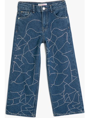 Koton Taş Detaylı Geniş Paça Cepli Pamuklu Kot Pantolon - Wide Leg Jean