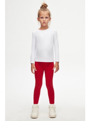 Beyaz Basic Mevsimlik Likralı Uzun Kollu Kız Çocuk Tişört
