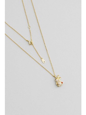 Happy Bunny 18 Ayar Sarı Altın Kaplama 48 cm Gümüş Minimal Kolye
