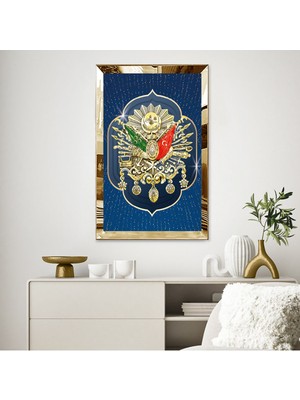 Zevahir Mobilya Dekorasyon Gold Aynalı Pleksi Çerçeveli Lacivert Osmanlı Devleti Arması Tablo