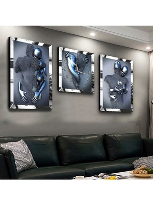 Zevahir Mobilya Dekorasyon Sanat Heykel Pleksi Kenar 3'lü Mdf Tablo ve Saat Seti