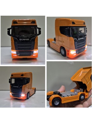 Metaş Oyuncak Hepsilazım Scania Tır V8 R730 Taşıyıcı Diecast 1/43 Ölçek Turuncu Model 12 cm Koleksiyon