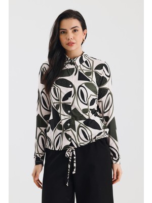 Brz Collection Desenli Kadın Gömlek Yeşil