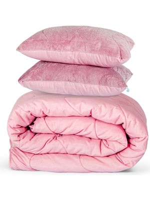 Moda Home Bedding Welsoft Pembe Yorgan Seti Çift Kişilik (2Adet Silikon Yastık ve Kılıfları Hediye)