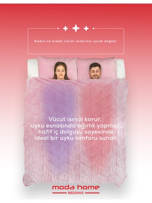 Moda Home Bedding Welsoft Pembe Yorgan Seti Çift Kişilik (2Adet Silikon Yastık ve Kılıfları Hediye)