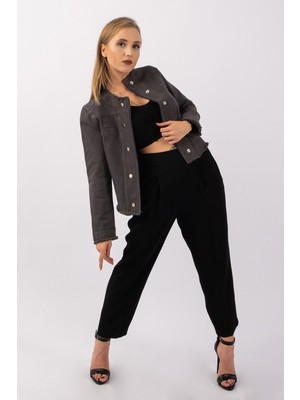 Kadın Yağ Yeşili Power Strech Çıt Çıtlı Slim Fit Denim Ceket