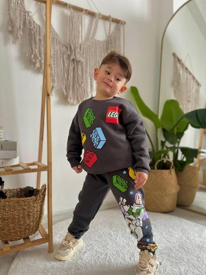 Sacro Kids LEGO Oyuncak Desenli Baskılı Eşofman-Sweatshirt 3 Iplik Şardonlu Kışlık Erkek Çocuk Takım