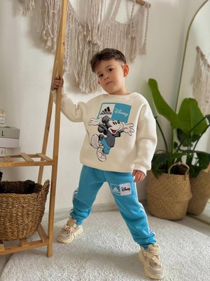 Sacro Kids Disney Karakter Baskılı Eşofman-Sweatshirt 3 Iplik Şardonlu Kışlık Erkek Çocuk Takım