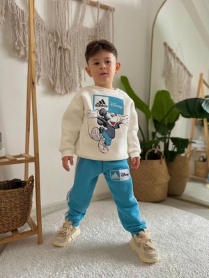 Sacro Kids Disney Karakter Baskılı Eşofman-Sweatshirt 3 Iplik Şardonlu Kışlık Erkek Çocuk Takım