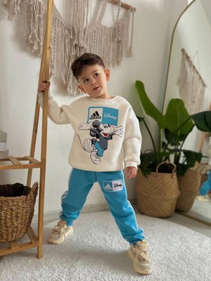 Sacro Kids Disney Karakter Baskılı Eşofman-Sweatshirt 3 Iplik Şardonlu Kışlık Erkek Çocuk Takım