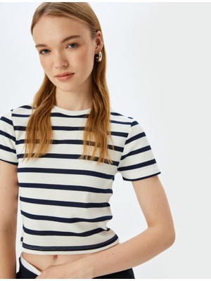 Koton Basic Çizgili Bisiklet Yaka Kısa Kollu Kaşkorse Slim Fit T-Shirt