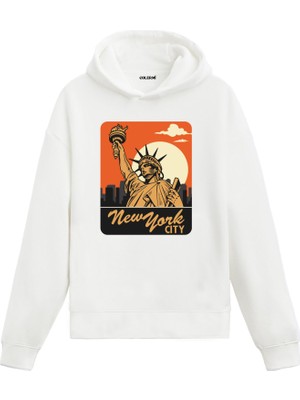 Colermi Retro New York Özgürlük Heykeli Baskılı Ünisex Kapşonlu Hoodie