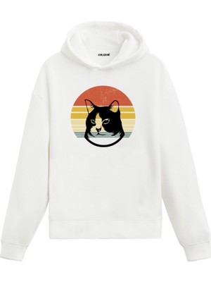 Colermi Retro Cat Sessiz Asalet Baskılı Ünisex Kapşonlu Hoodie