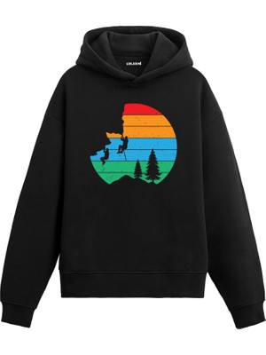 Colermi Retro Tırmanış Macerası Baskılı Ünisex Kapşonlu Hoodie