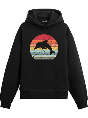 Colermi Retro Orca Silüet Baskılı Ünisex Kapşonlu Hoodie