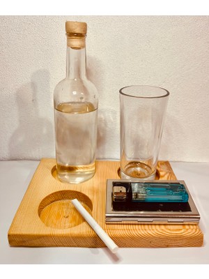 Ahşap Ikili Rakı Bardağı ve Sigara, Çakmak, Küllük Standı (20 * 15CM)