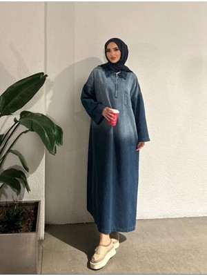 Kadın  Kot Yıkamalı Kuşak Detaylı Uzun Ebise