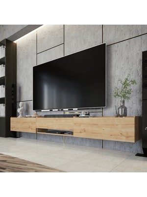 Lifedeco Tv Sehpa Ünitesi Safir Meşe Kapaklı Duvara Monte LD-1001-M2M3M2FS90