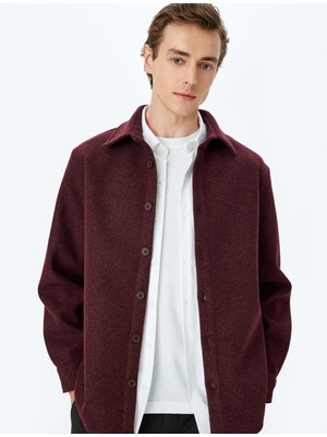 Koton Regular Fit Düğmeli Viskon Karışımlı Uzun Kollu Kaşe Gömlek Ceket