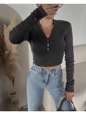 Burtex Straight Jeans Yıkamalı Crop Yüksek Bel