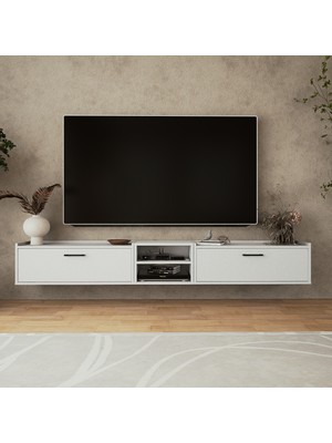 Lifedeco Tv Sehpa Ünitesi Beyaz Kapaklı Duvara Monte LD-1001-M1M4M1FB90