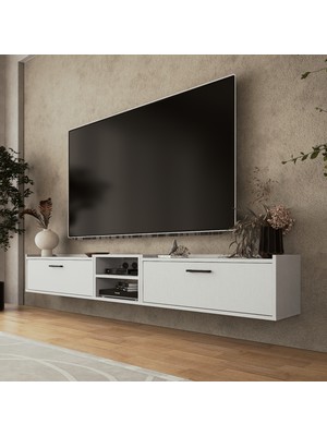 Lifedeco Tv Sehpa Ünitesi Beyaz Kapaklı Duvara Monte LD-1001-M1M4M1FB90