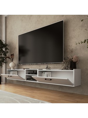 Lifedeco Tv Sehpa Ünitesi Beyaz Kapaklı Duvara Monte LD-1001-M1M4M1FB90