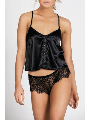 Shop58 Önü Düğmeli Dantelli Saten Atlet Külot Takım 8306